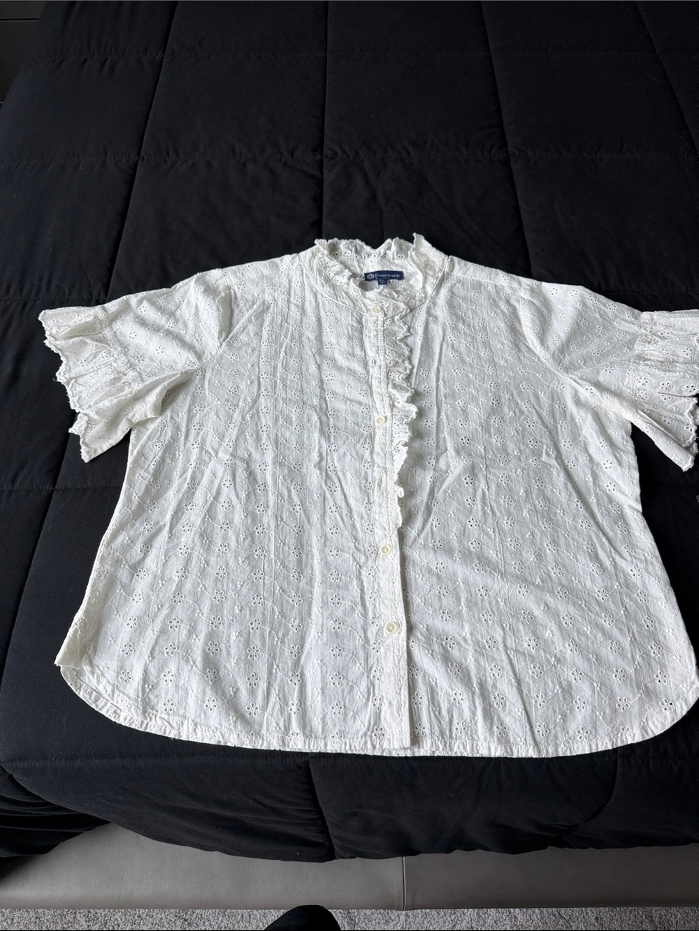 Democracy White Eyelet Ruffle-Neck Top